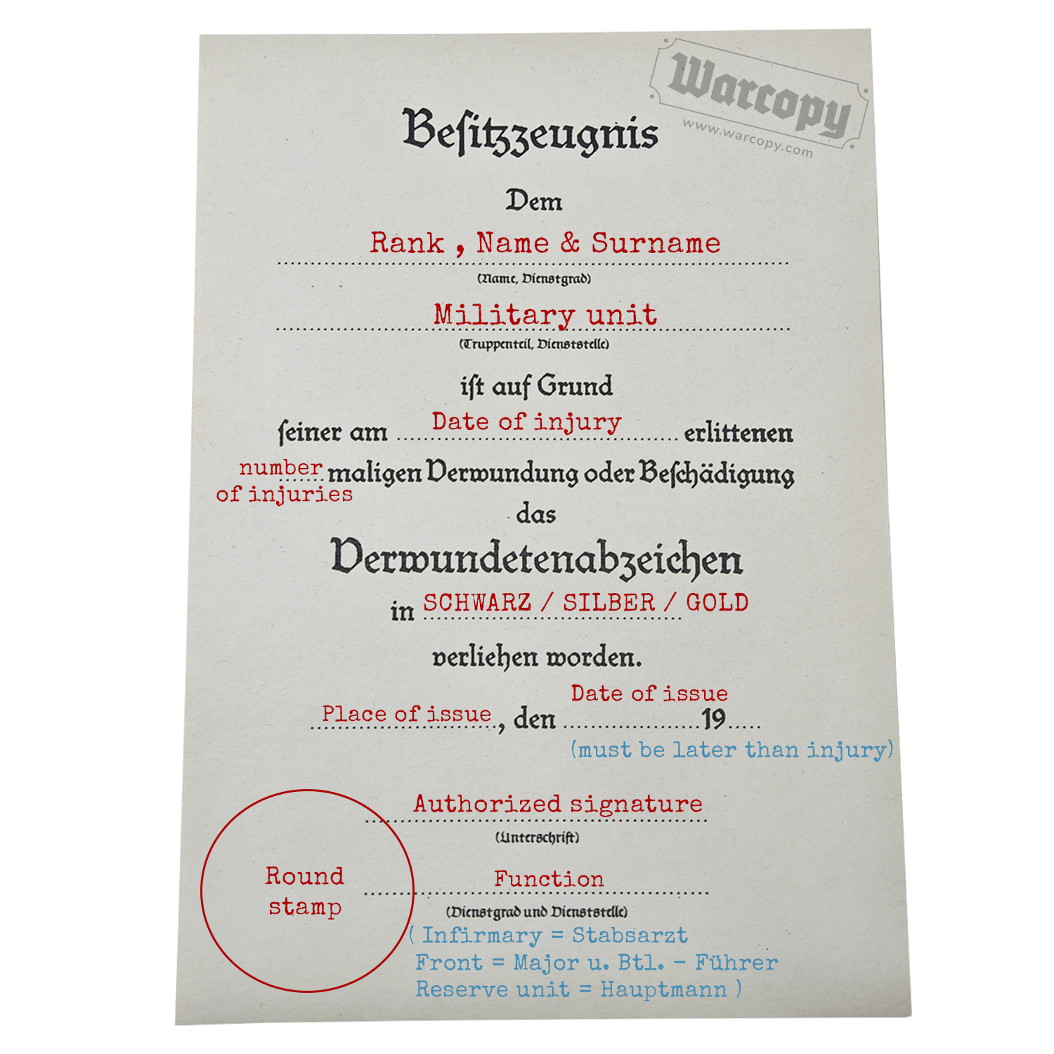 wound badge schwarz how to fill certificate